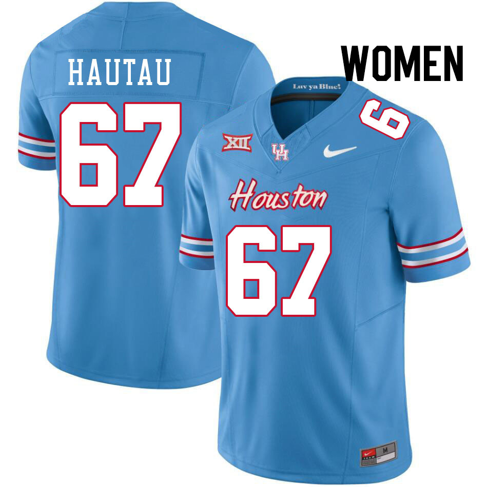 Women #67 Hingano Hautau Houston Cougars College Football Jerseys Stitched-Oilers